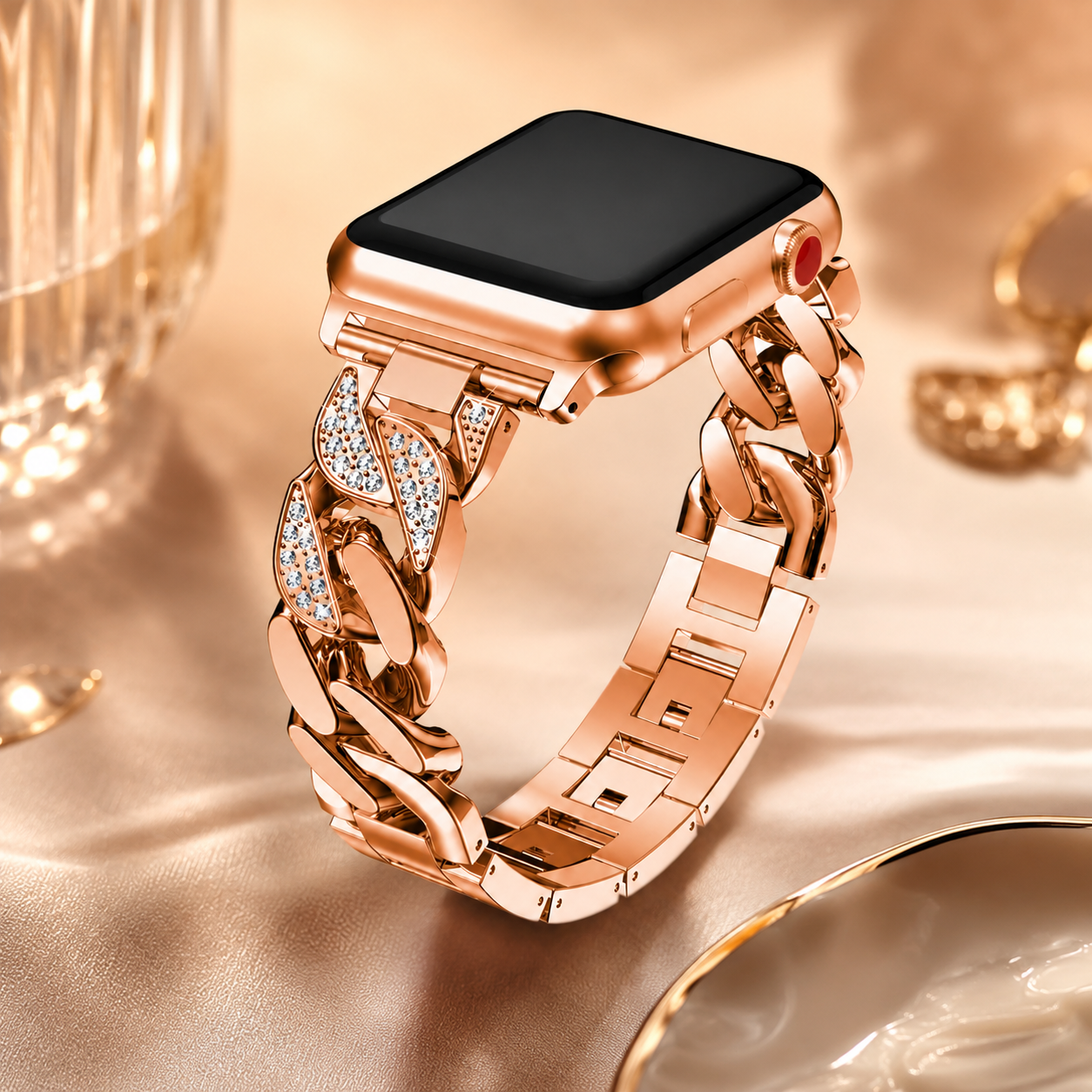 Dámský ocelový řemínek s kamínky na Apple Watch 38/40/41/42mm