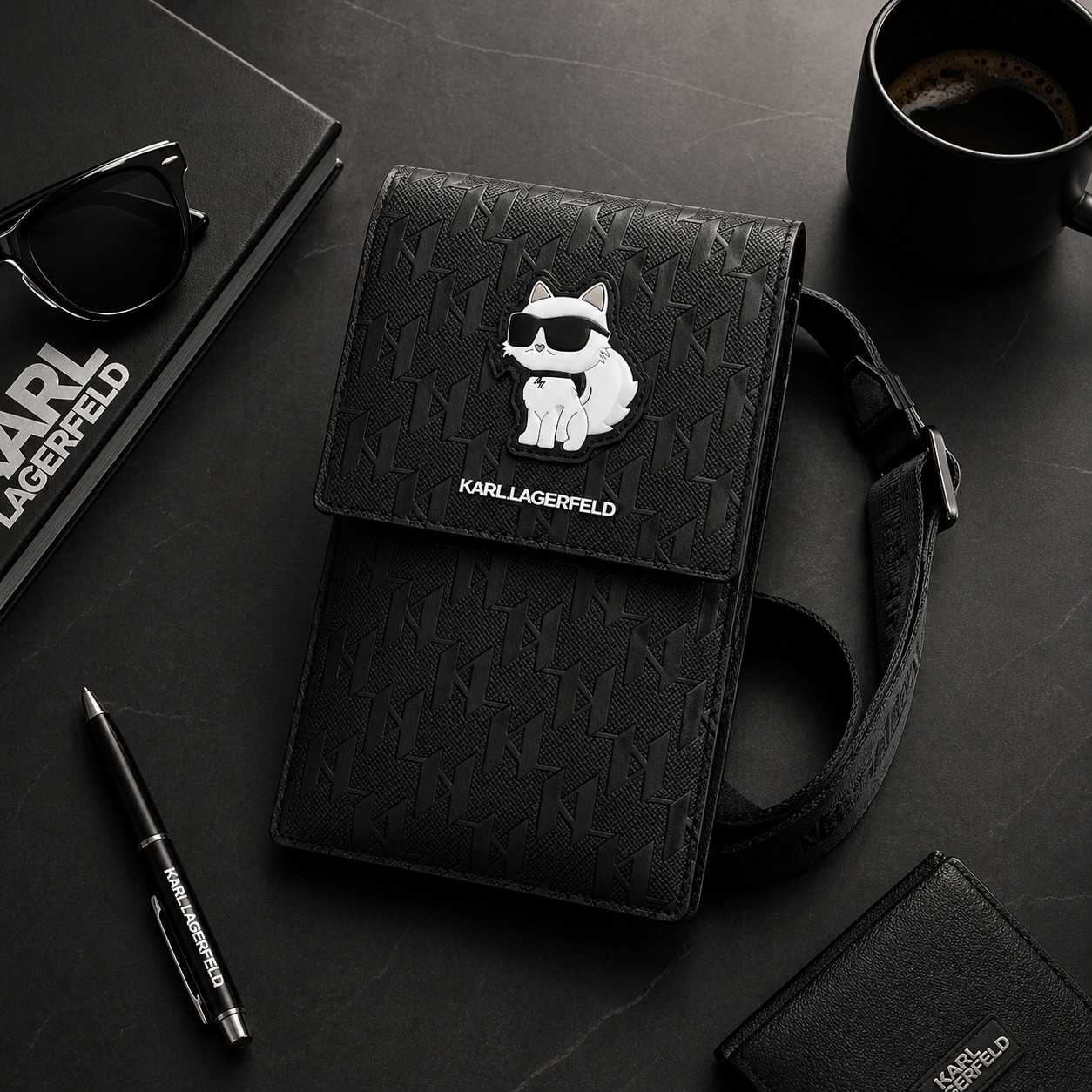 Karl Lagerfeld Saffiano Monogram Choupette NFT Taška na Telefon - pohled 1