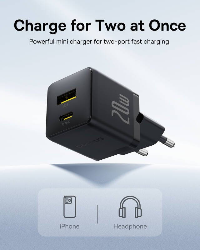 Baseus Palm Fast Nabíječka USB-A + USB-C 20W Black