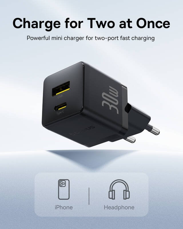 Baseus Palm Fast Nabíječka USB-A + USB-C 30W Black