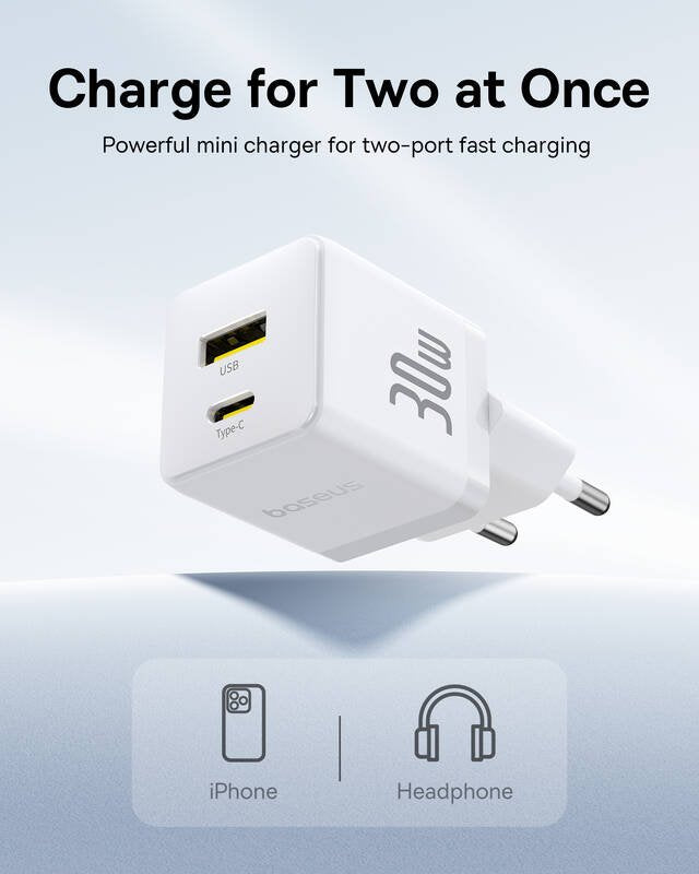 Baseus Palm Fast Nabíječka USB-A + USB-C 30W White