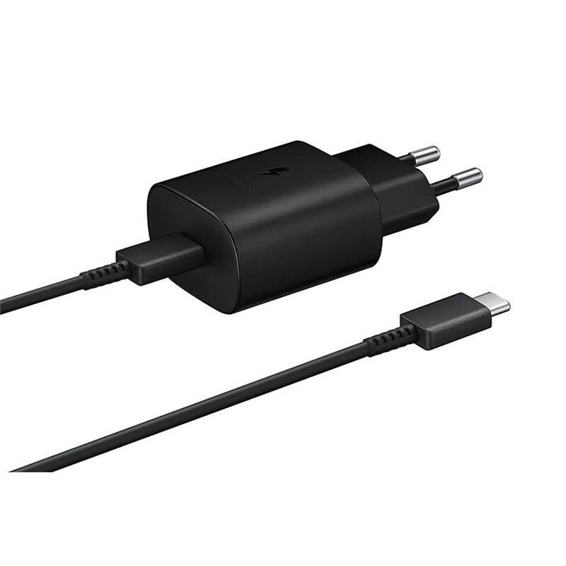 EP-TA800EBE + EP-DA905BBE Samsung 25W Cestovní nabíječka + USB-C/USB-C Datový Kabel Black 1m