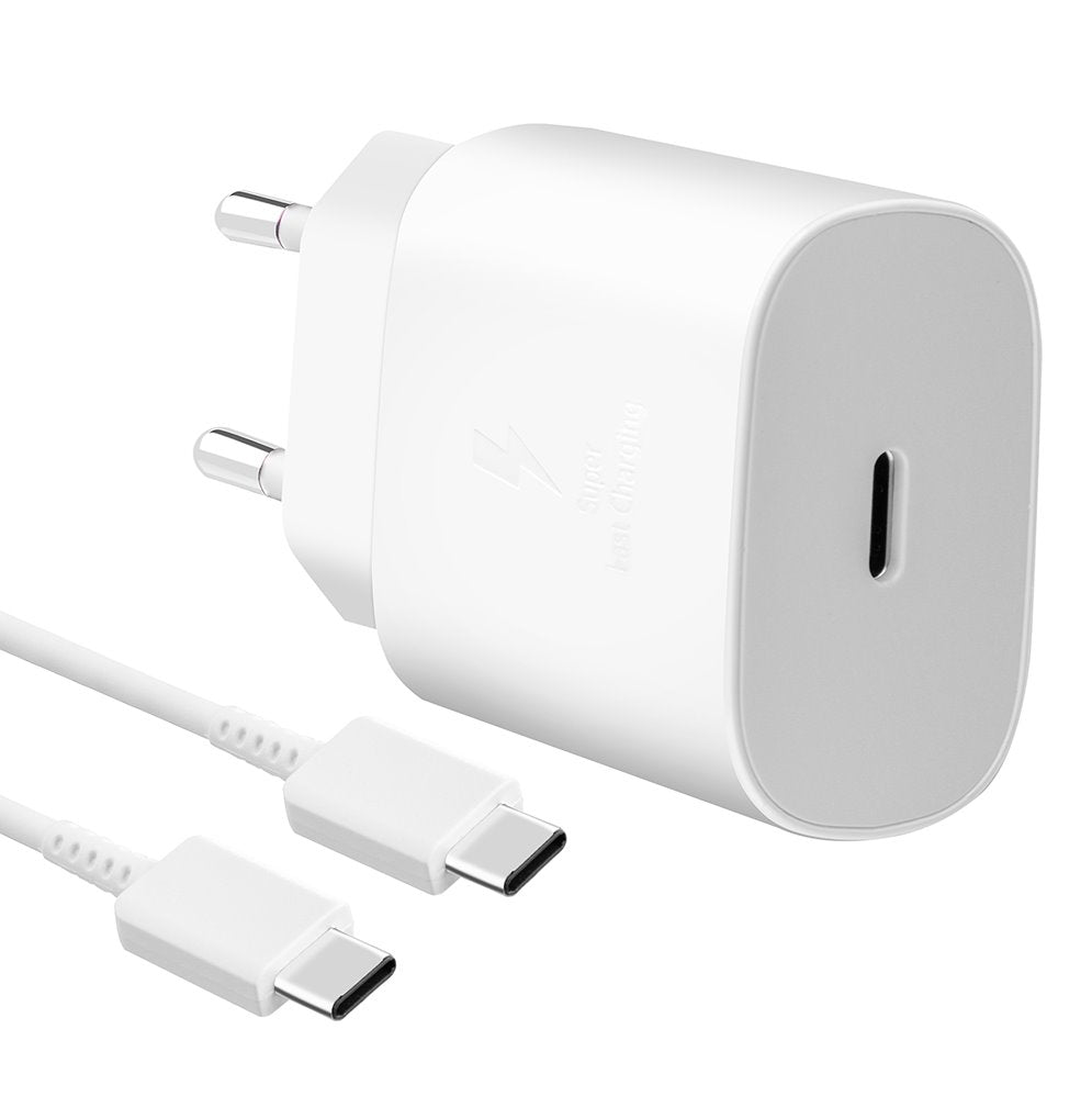 EP-TA800EWE + EP-DA905BWE Samsung 25W Cestovní nabíječka + USB-C/USB-C Datový Kabel White 1m