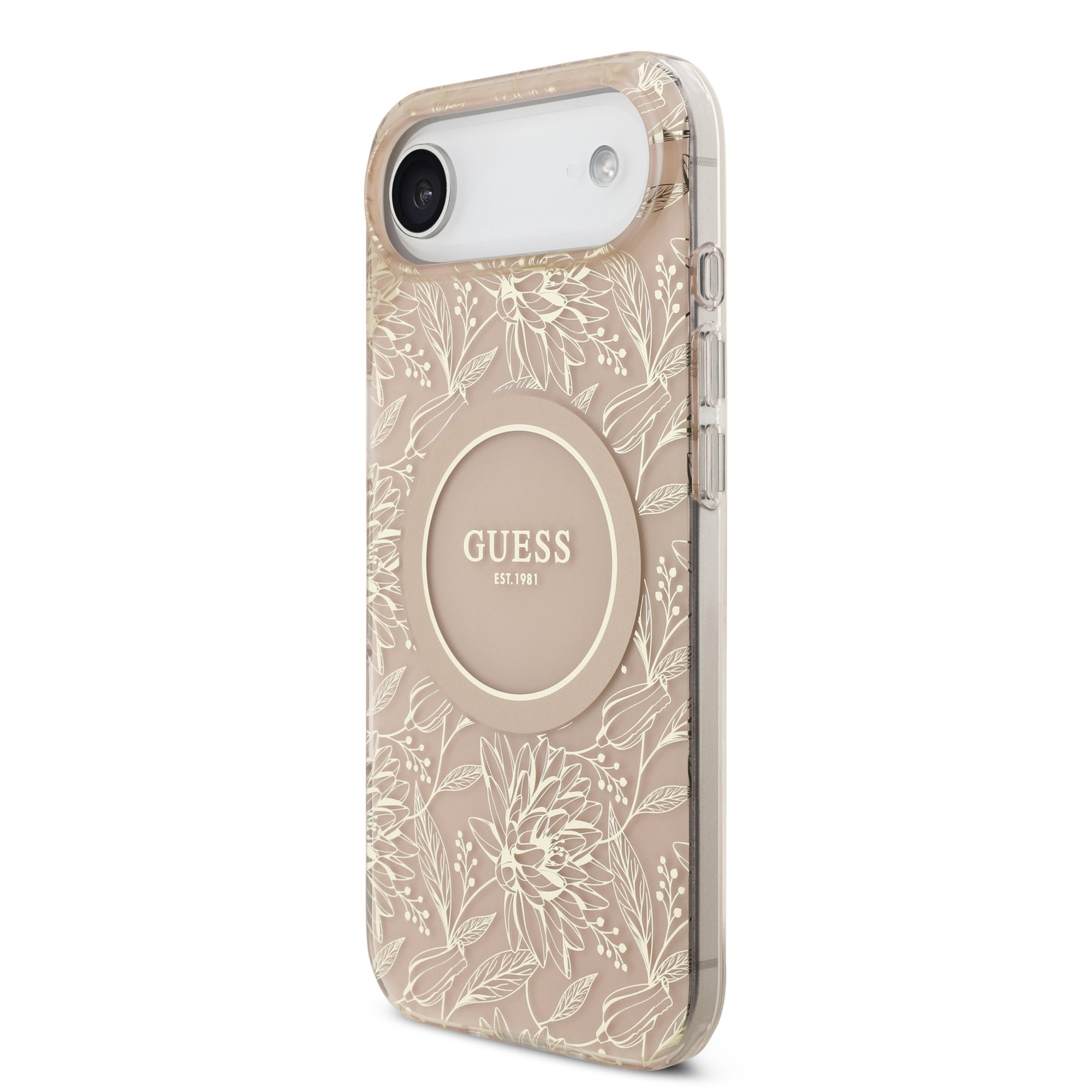 Guess MagSafe kryt na iPhone s náramkem IML Flowers Allover Strap