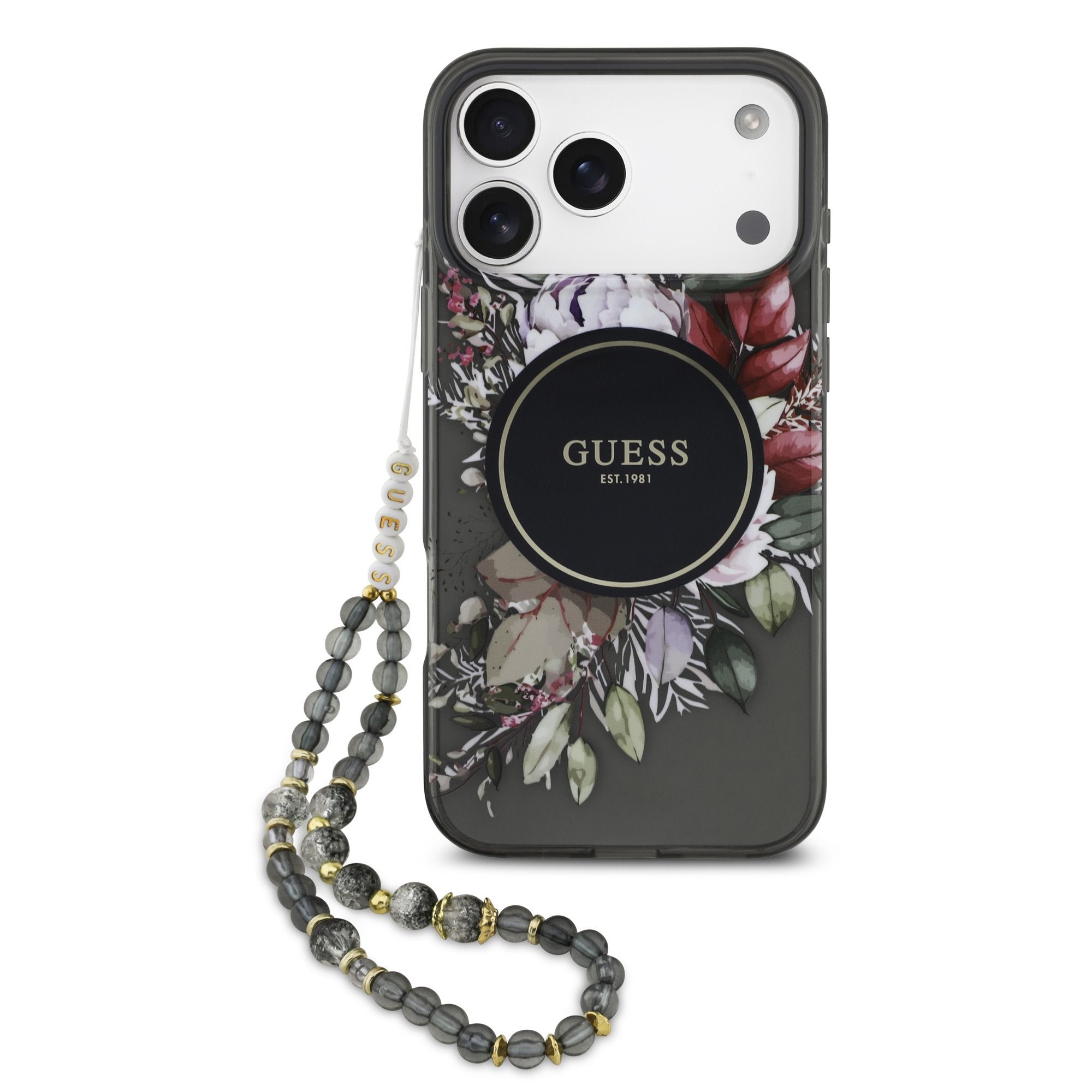 Guess MagSafe kryt na iPhone s náramkem IML Flowers Strap