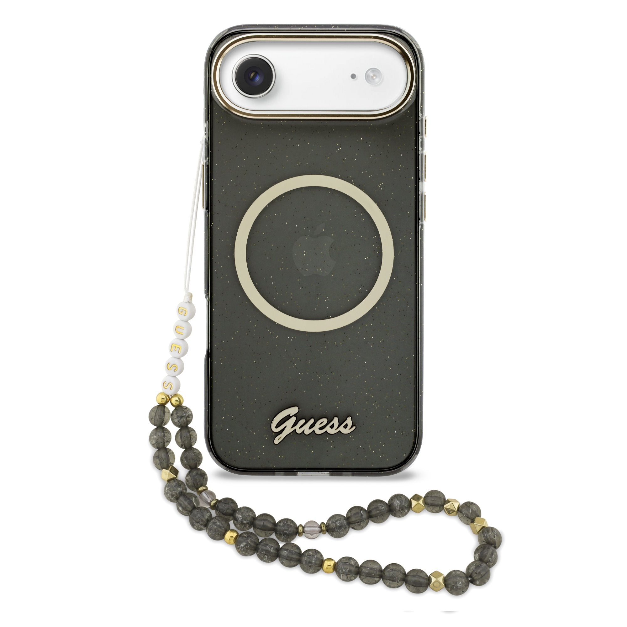 Guess MagSafe kryt na iPhone s náramkem IML Glitter Script Strap