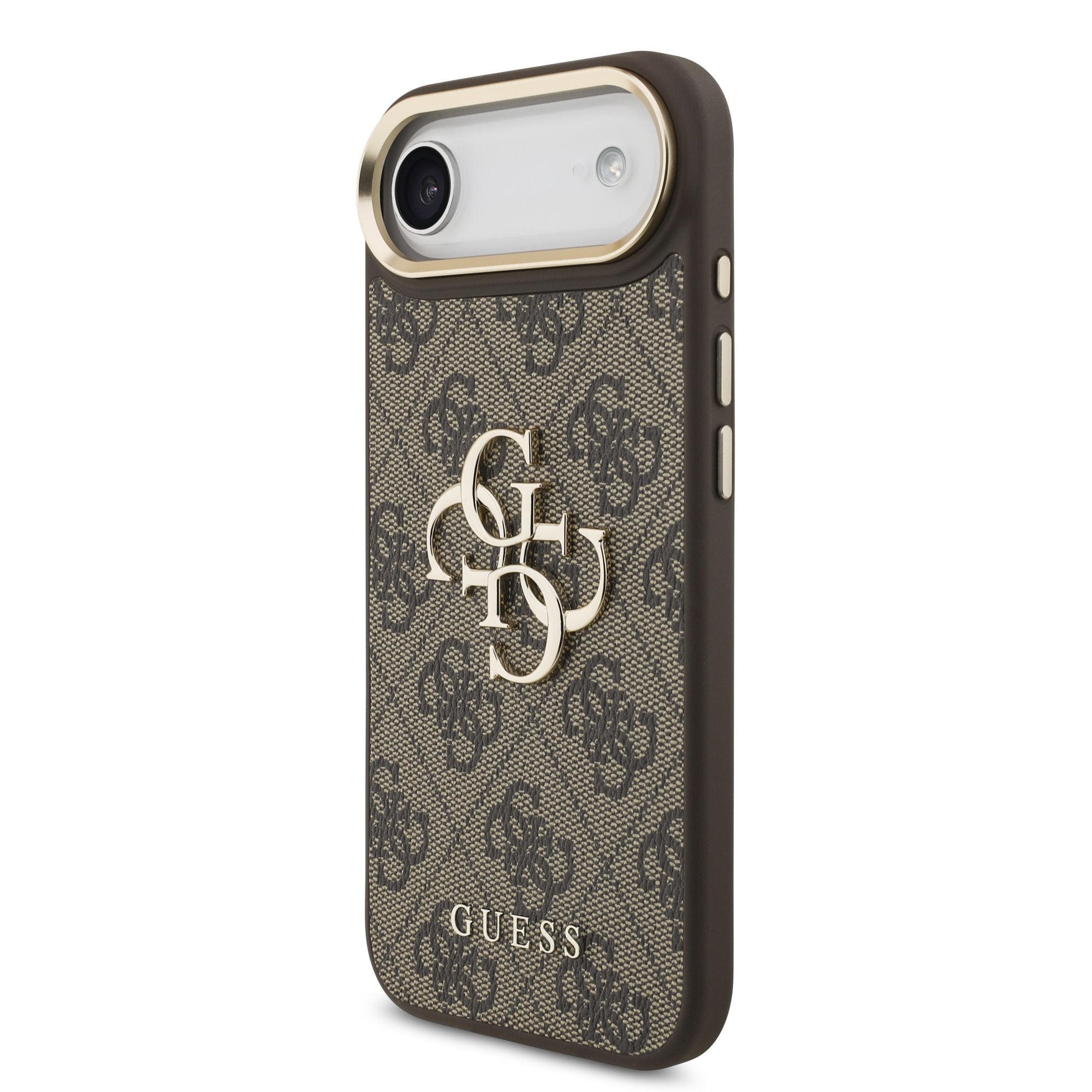 Guess kožený kryt na iPhone 4G Metal Logo Gold Frame