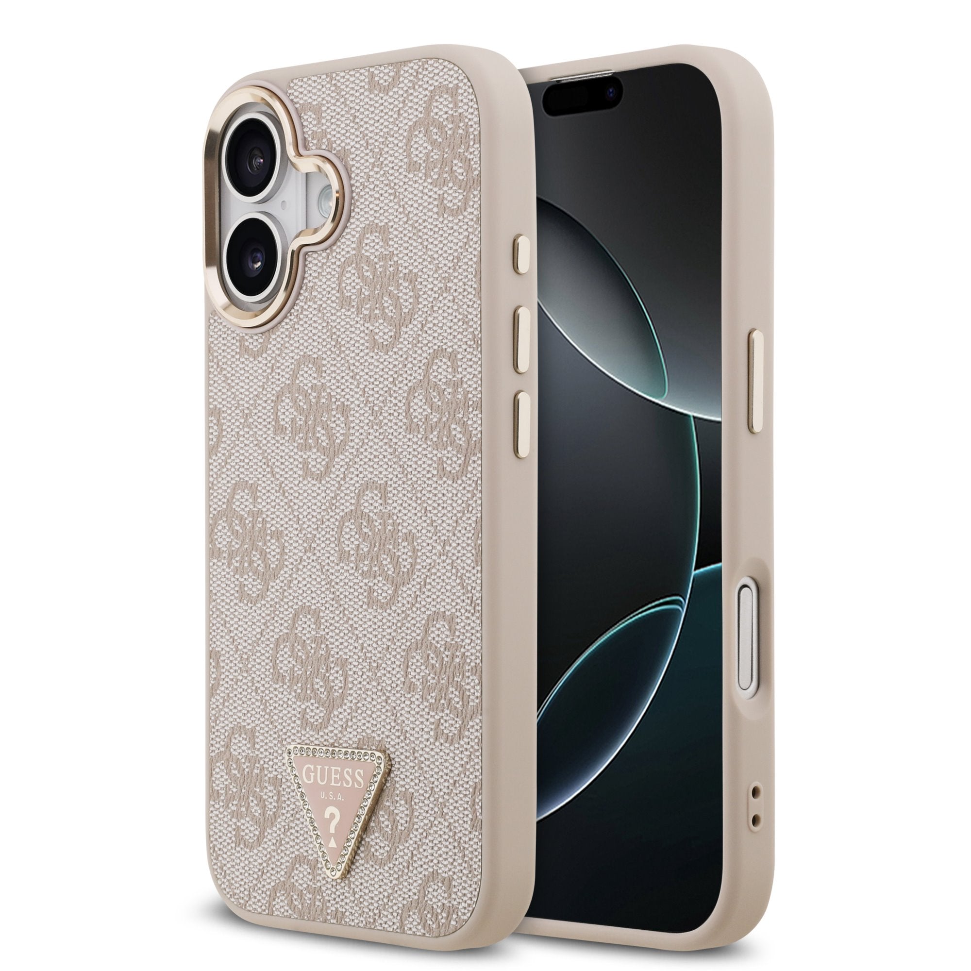 Guess MagSafe kožený kryt na iPhone 4G Strass Triangle Logo Gold Frame