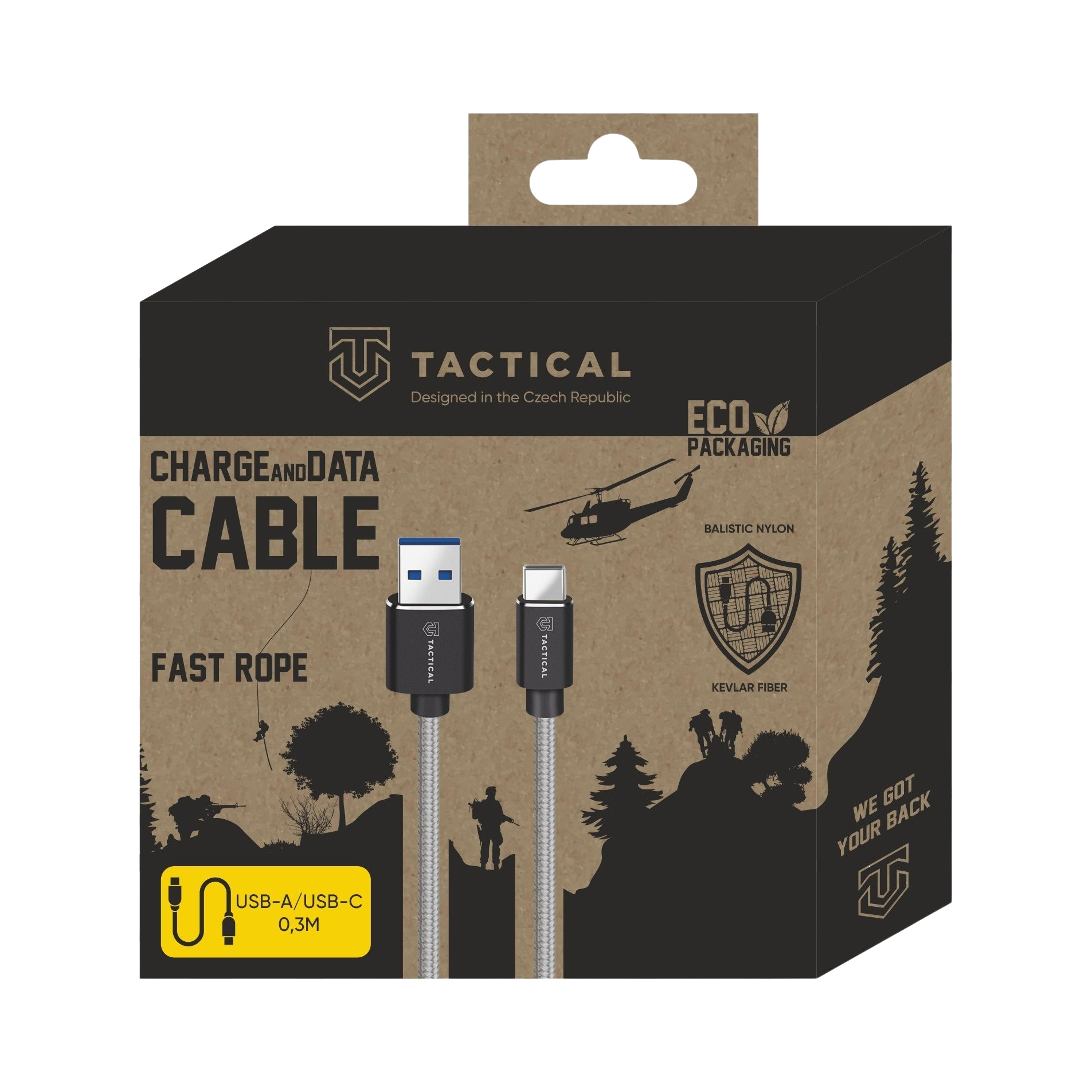 Tactical Fast Rope Aramid Cable USB-A na USB-C 15W - pohled 5