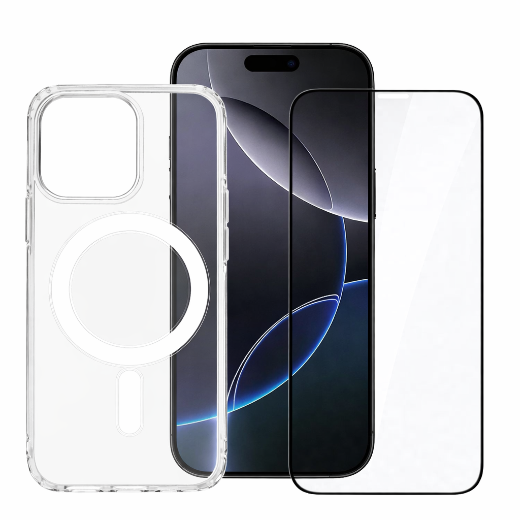 Sada průhledný MagSafe kryt + 5D ochranné sklo pro Apple iPhone