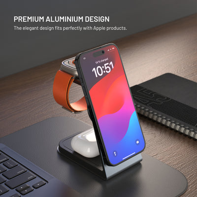 Stojánek s bezdrátovým nabíjením 3v1 FIXED MagPowerstation Alu s podporou MagSafe, 15W+3.5W+2.5W - pohled 7