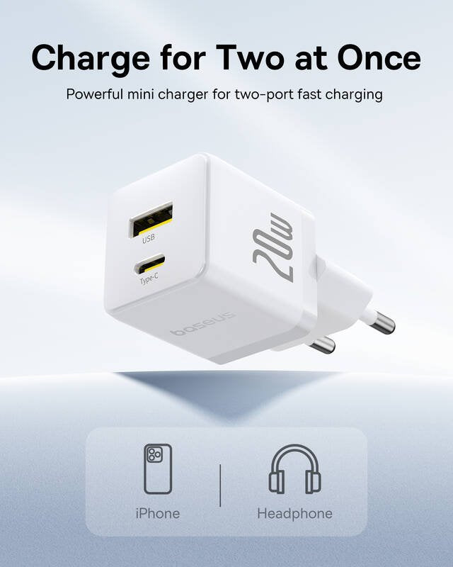 Baseus Palm Fast Nabíječka USB-A + USB-C 20W White