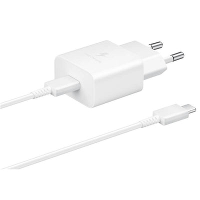 EP-T1510EWE + EP-DA705BWE Samsung 15W Cestovní nabíječka + USB-C/USB-C Datový Kabel White 1m