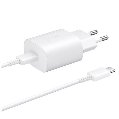 EP-TA800EWE + EP-DA705BWE Samsung 25W Cestovní nabíječka + USB-C/USB-C Datový Kabel White 1m