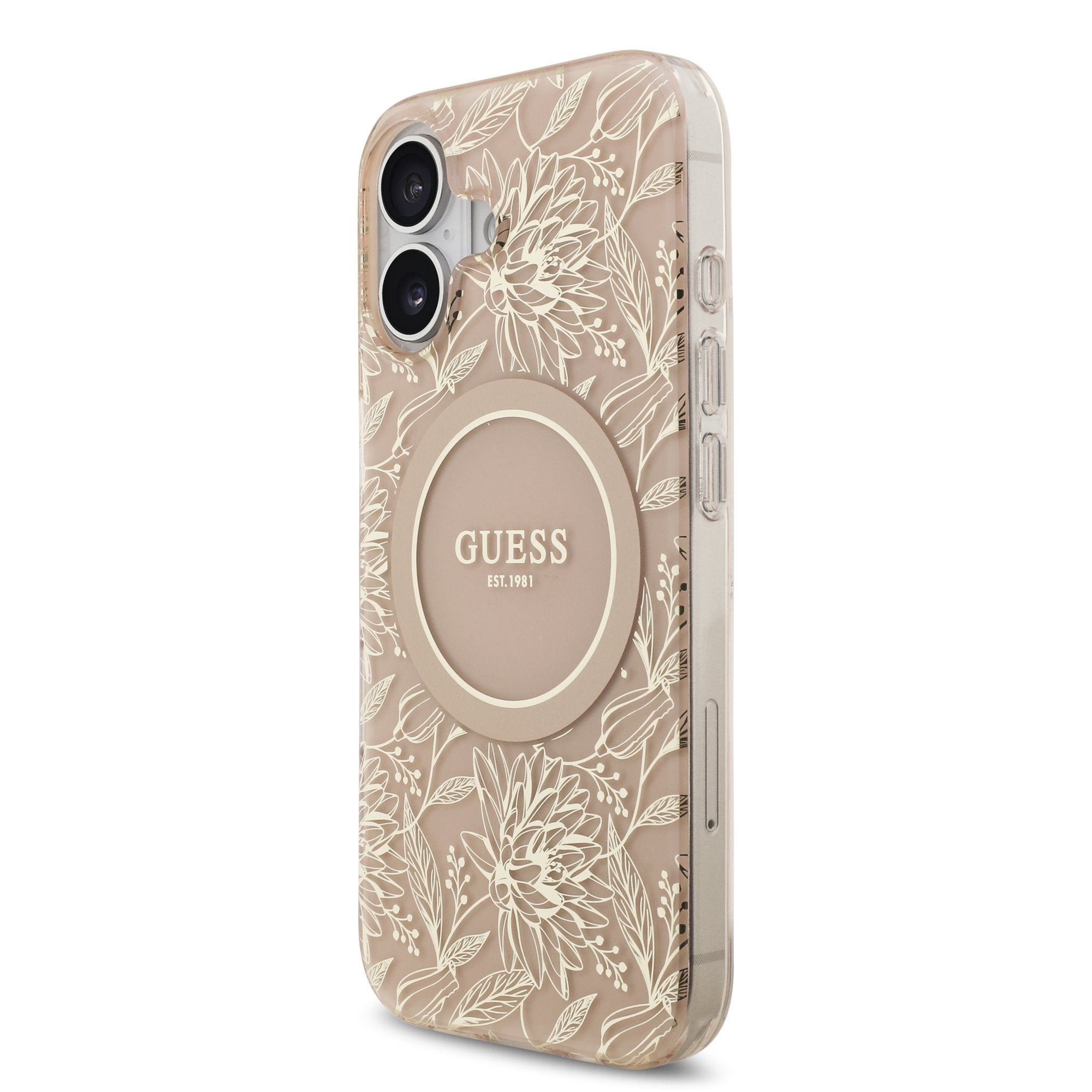 Guess MagSafe kryt na iPhone s náramkem IML Flowers Allover Strap