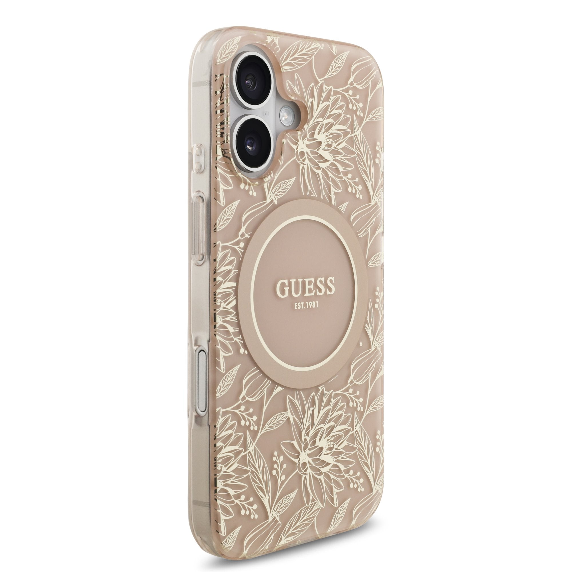 Guess MagSafe kryt na iPhone s náramkem IML Flowers Allover Strap