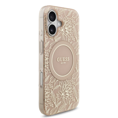 Guess MagSafe kryt na iPhone s náramkem IML Flowers Allover Strap