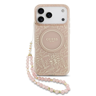 Guess MagSafe kryt na iPhone s náramkem IML Flowers Allover Strap