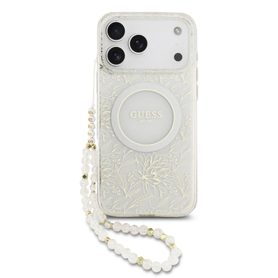 Guess MagSafe kryt na iPhone s náramkem IML Flowers Allover Strap