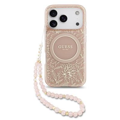 Guess MagSafe kryt na iPhone s náramkem IML Flowers Allover Strap