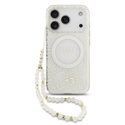 Guess MagSafe kryt na iPhone s náramkem IML Flowers Allover Strap