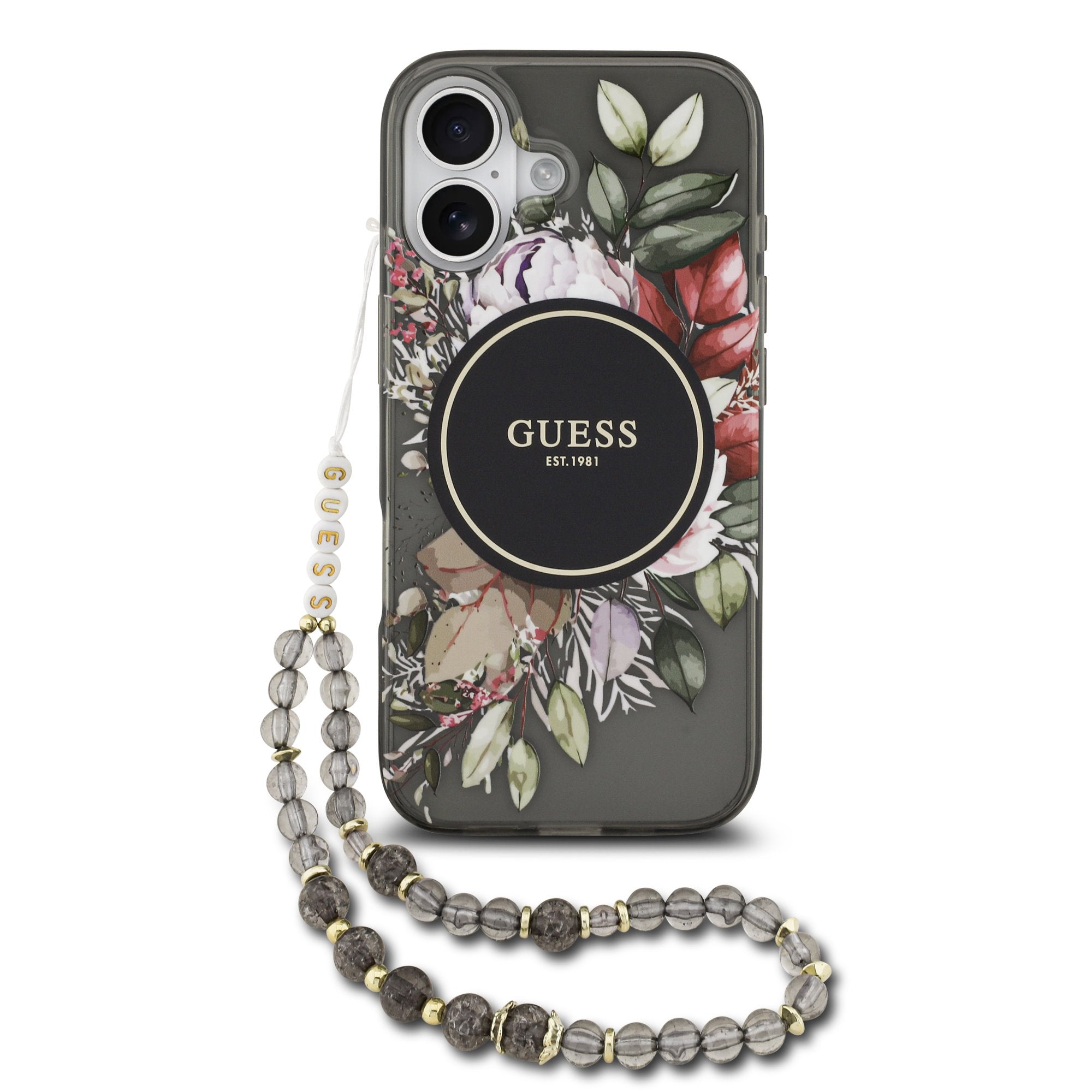 Guess MagSafe kryt na iPhone s náramkem IML Flowers Strap