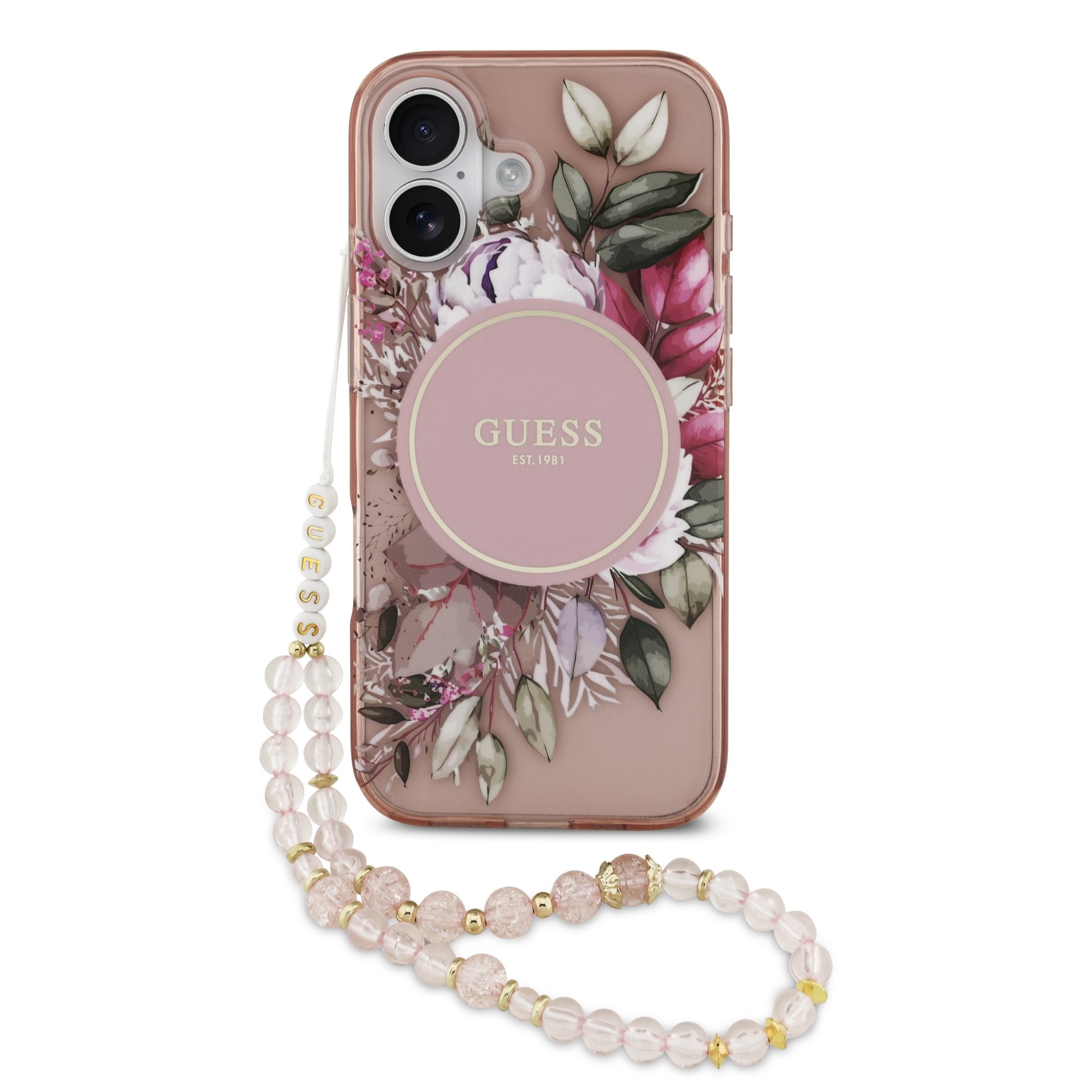Guess MagSafe kryt na iPhone s náramkem IML Flowers Strap