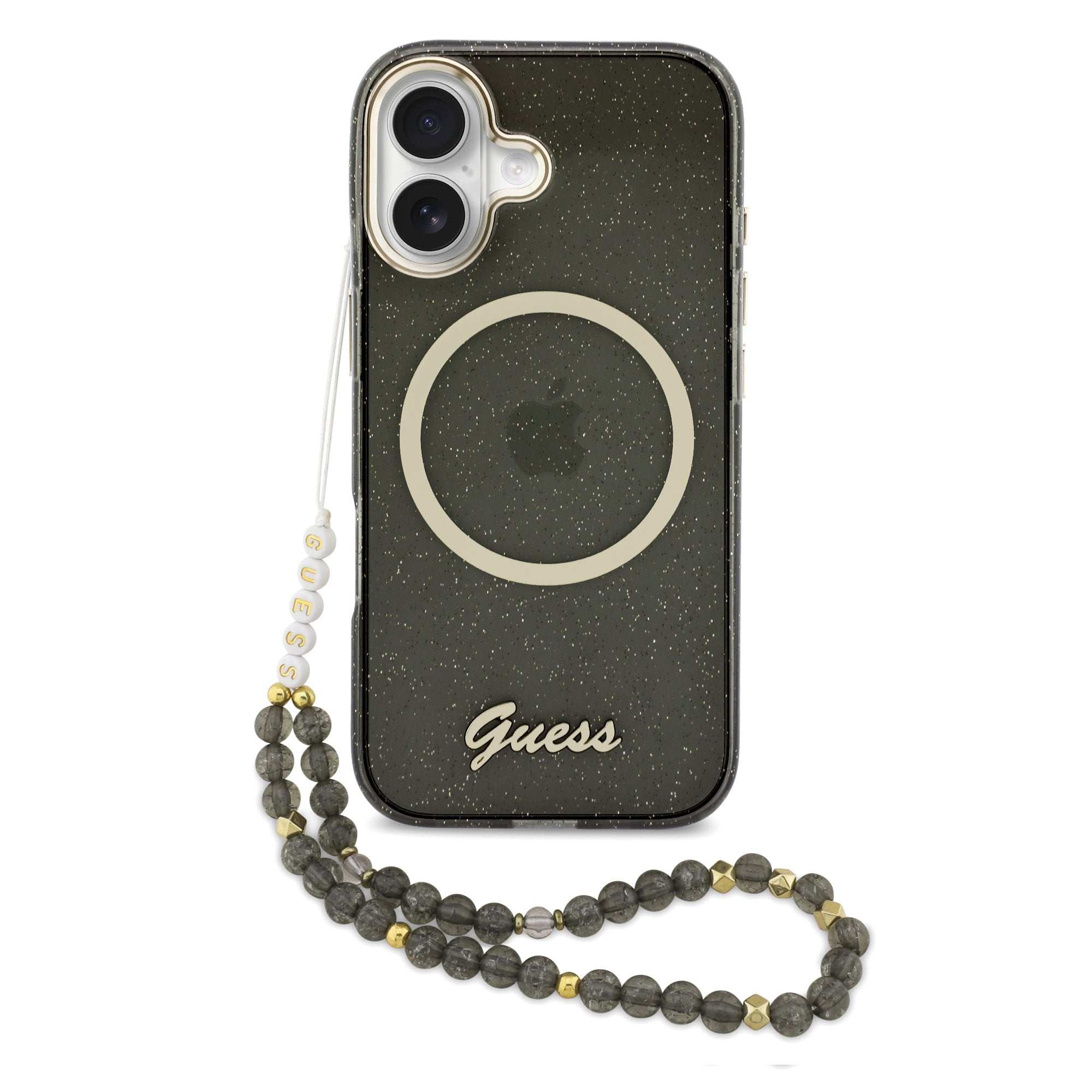 Guess MagSafe kryt na iPhone s náramkem IML Glitter Script Strap