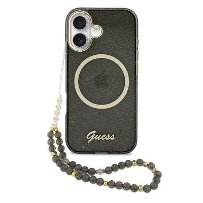 Guess MagSafe kryt na iPhone s náramkem IML Glitter Script Strap