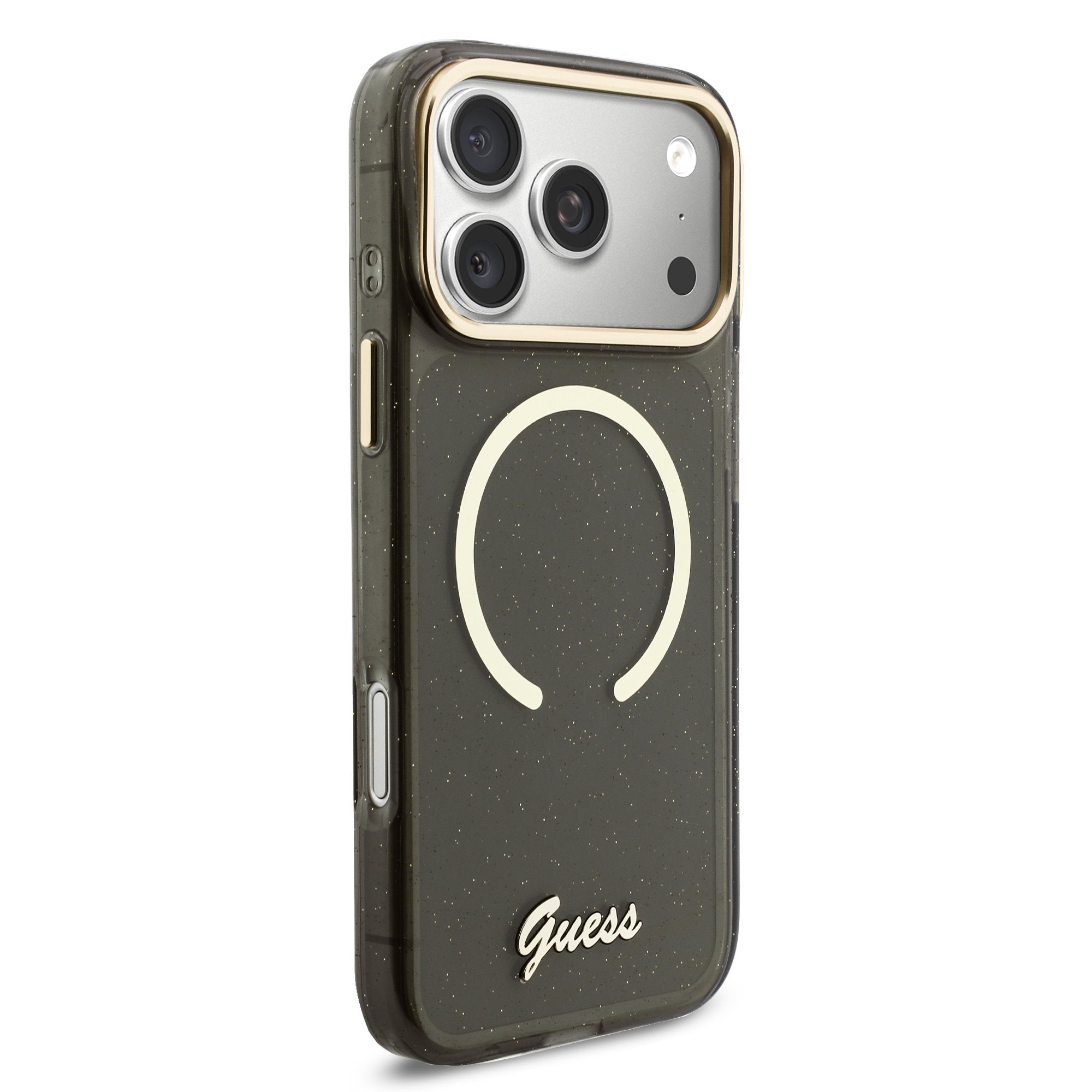 Guess MagSafe kryt na iPhone s náramkem IML Glitter Script Strap