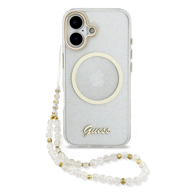 Guess MagSafe kryt na iPhone s náramkem IML Glitter Script Strap