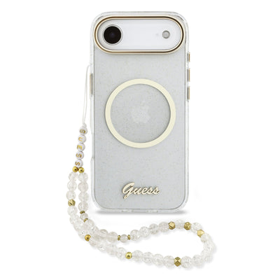 Guess MagSafe kryt na iPhone s náramkem IML Glitter Script Strap