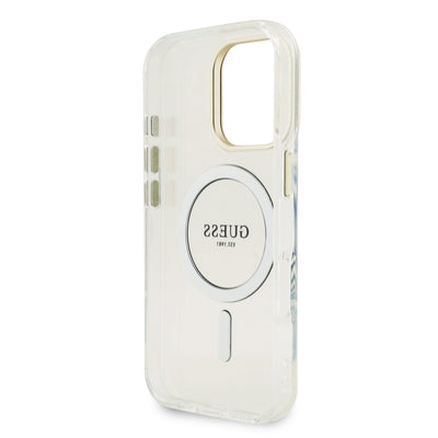 Guess MagSafe kryt na iPhone s vyměnitelným pozadím Electroplated Stand Camera Frame