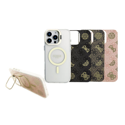 Guess MagSafe kryt na iPhone s vyměnitelným pozadím Electroplated Stand Camera Frame