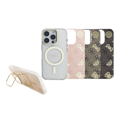 Guess MagSafe kryt na iPhone s vyměnitelným pozadím Electroplated Stand Camera Frame