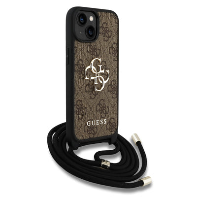 Guess kožený kryt na iPhone s crossbody popruhem 4G Metal Logo