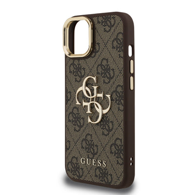Guess kožený kryt na iPhone 4G Metal Logo Stand Camera Frame