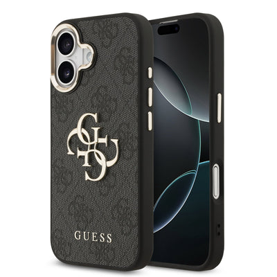 Guess kožený kryt na iPhone 4G Metal Logo Gold Frame