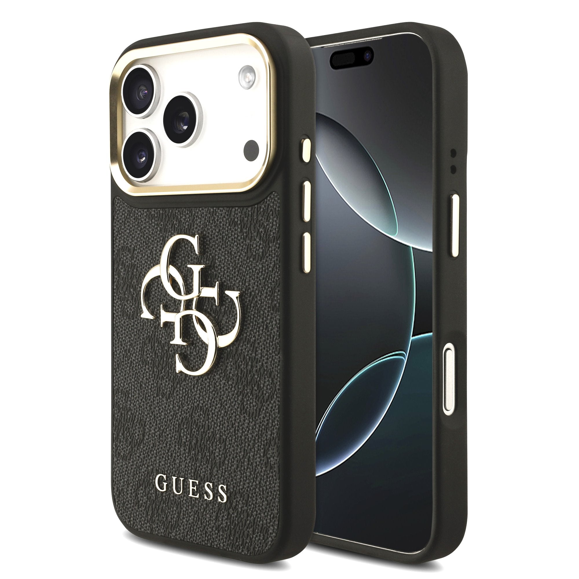 Guess kožený kryt na iPhone 4G Metal Logo Gold Frame