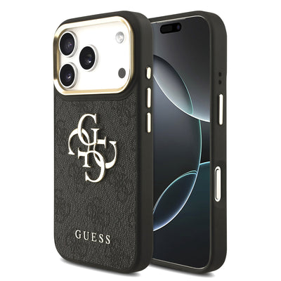 Guess kožený kryt na iPhone 4G Metal Logo Gold Frame