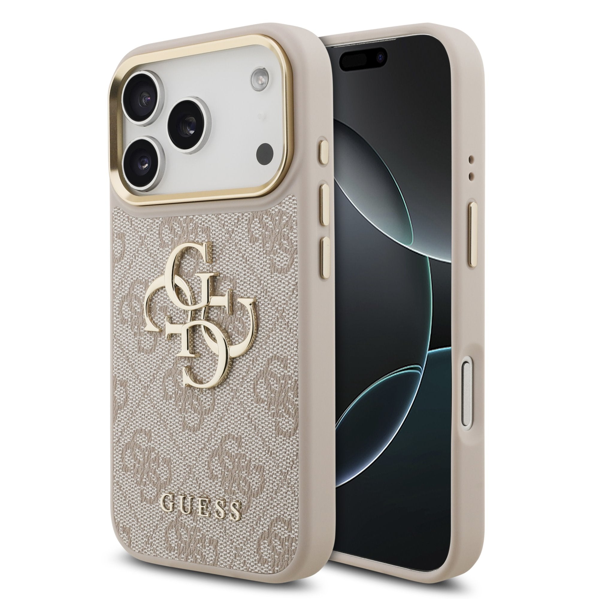 Guess kožený kryt na iPhone 4G Metal Logo Gold Frame