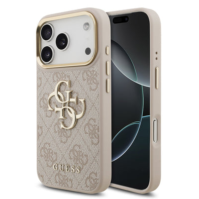 Guess kožený kryt na iPhone 4G Metal Logo Gold Frame