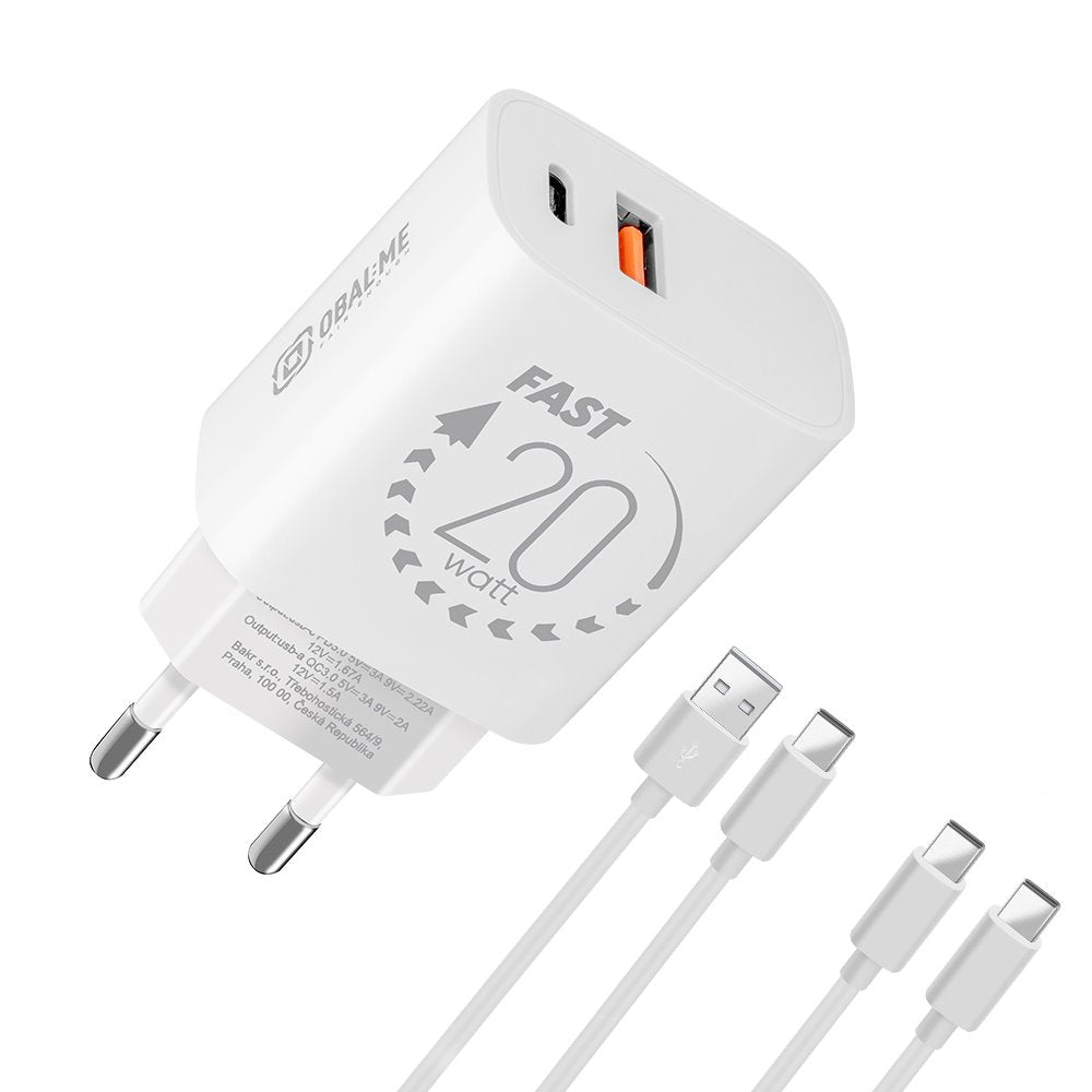 OBAL:ME Cestovní Nabíječka USB-A + USB-C 20W + 2x kabel 1m - pohled 1